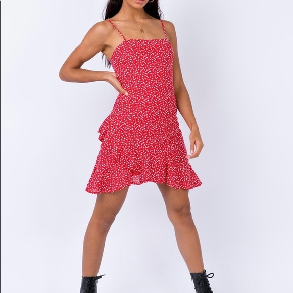 New Princess Polly Grasby Red Floral Dress (24) - Picture 2 of 6